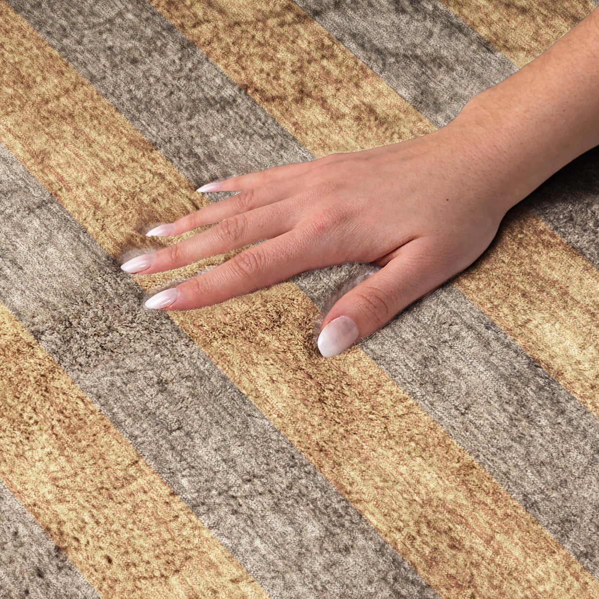 5' X 8' Brown And Copper Striped Shag Washable Area Rug With UV Protection - HomeRoots - Flyclothing LLC