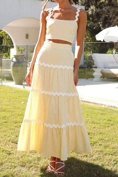Contrast Trim Cami and Maxi Skirt Set - Trendsi - Flyclothing LLC