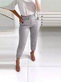 High Waist Belted Slim Fit Ankle Pants - Trendsi - Flyclothing LLC