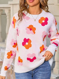 Floral Crew Neck Long Sleeve Sweater - Trendsi - Flyclothing LLC