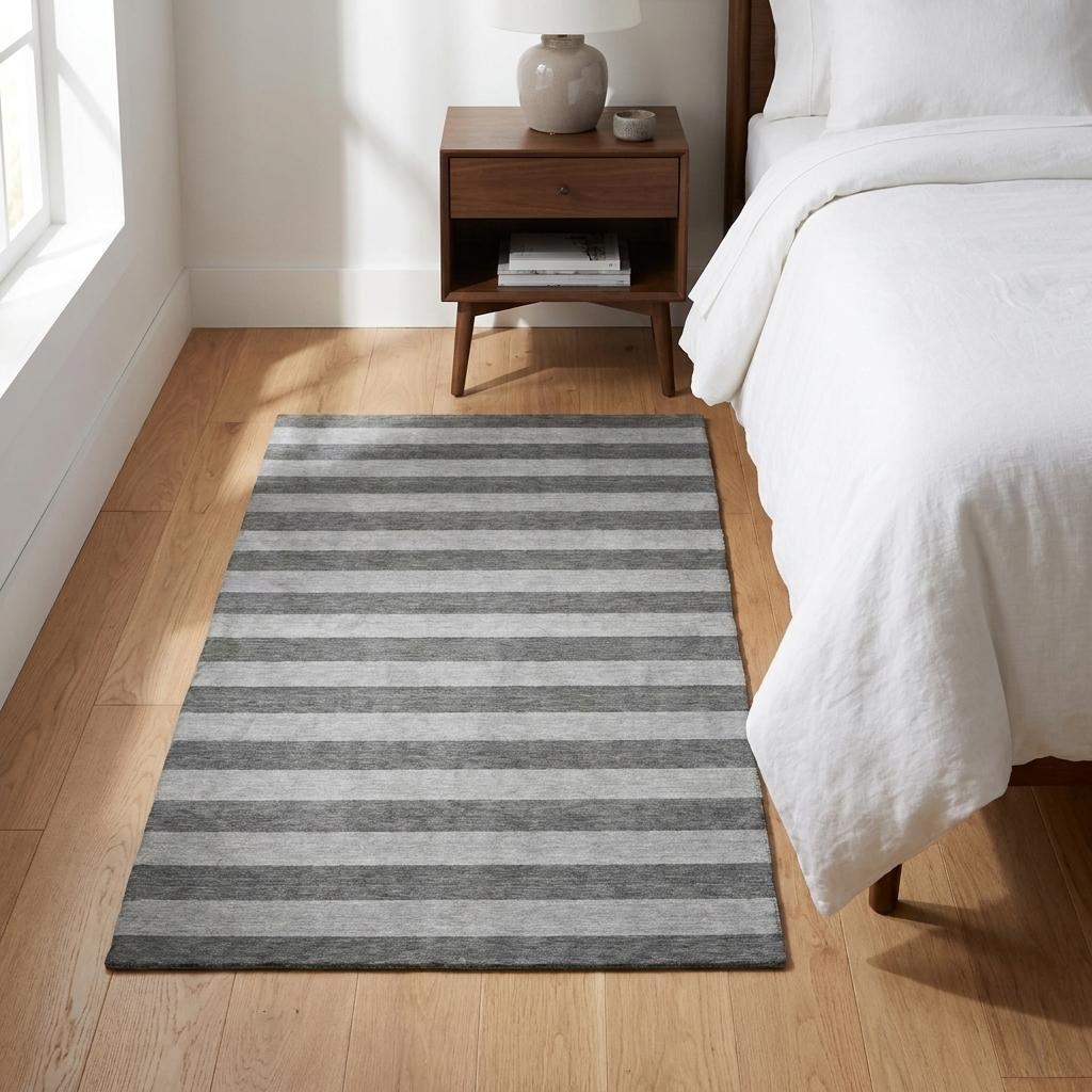 3' X 5' Granite Gray And Gray Striped Shag Washable Area Rug With UV Protection - HomeRoots - Flyclothing LLC