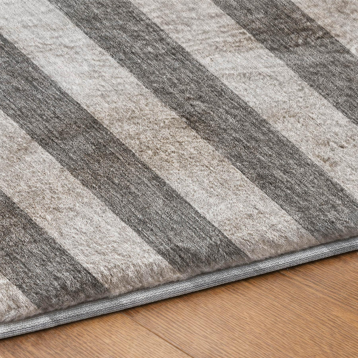 8' Granite Gray And Gray Striped Shag Washable Round Rug With UV Protection - HomeRoots - Flyclothing LLC