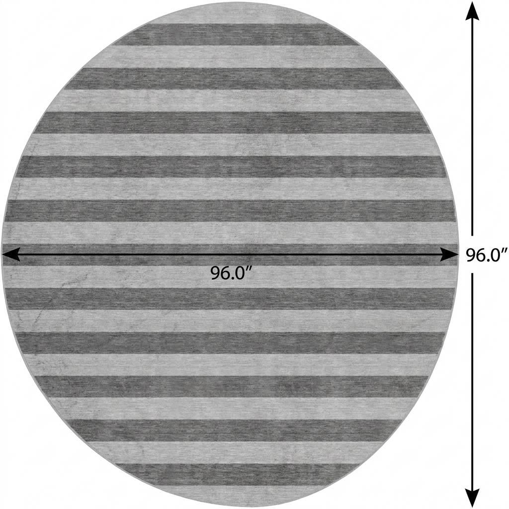 8' Granite Gray And Gray Striped Shag Washable Round Rug With UV Protection - HomeRoots - Flyclothing LLC