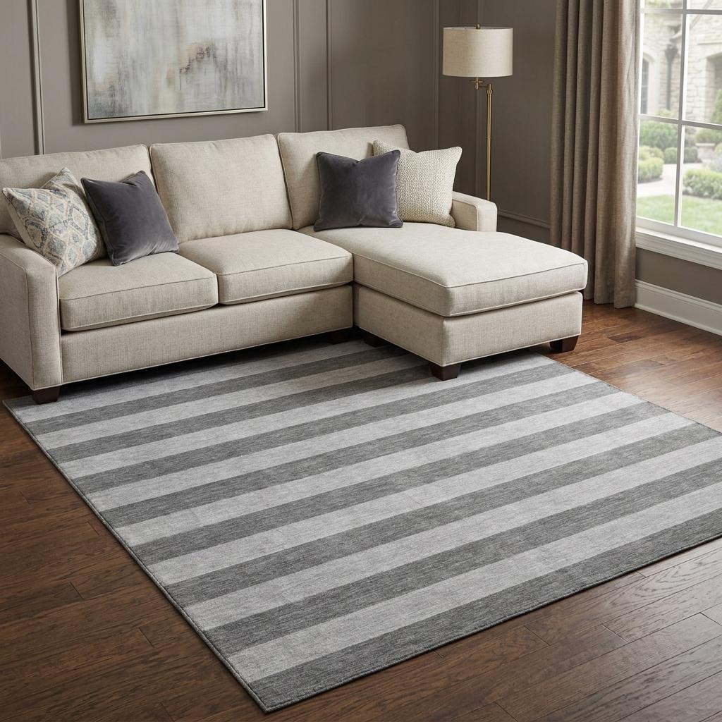 9' X 12' Granite Gray And Gray Striped Shag Washable Area Rug With UV Protection - HomeRoots - Flyclothing LLC