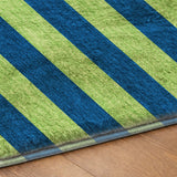 3' X 5' Navy Blue And Green Striped Shag Washable Area Rug With UV Protection - HomeRoots - Flyclothing LLC