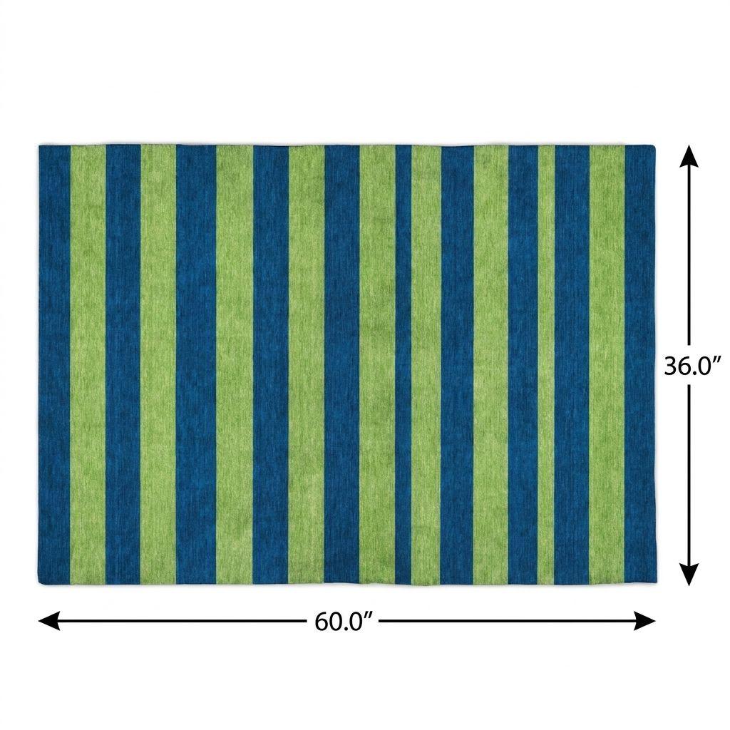 3' X 5' Navy Blue And Green Striped Shag Washable Area Rug With UV Protection - HomeRoots - Flyclothing LLC