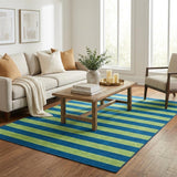 5' X 8' Navy Blue And Green Striped Shag Washable Area Rug With UV Protection - HomeRoots - Flyclothing LLC
