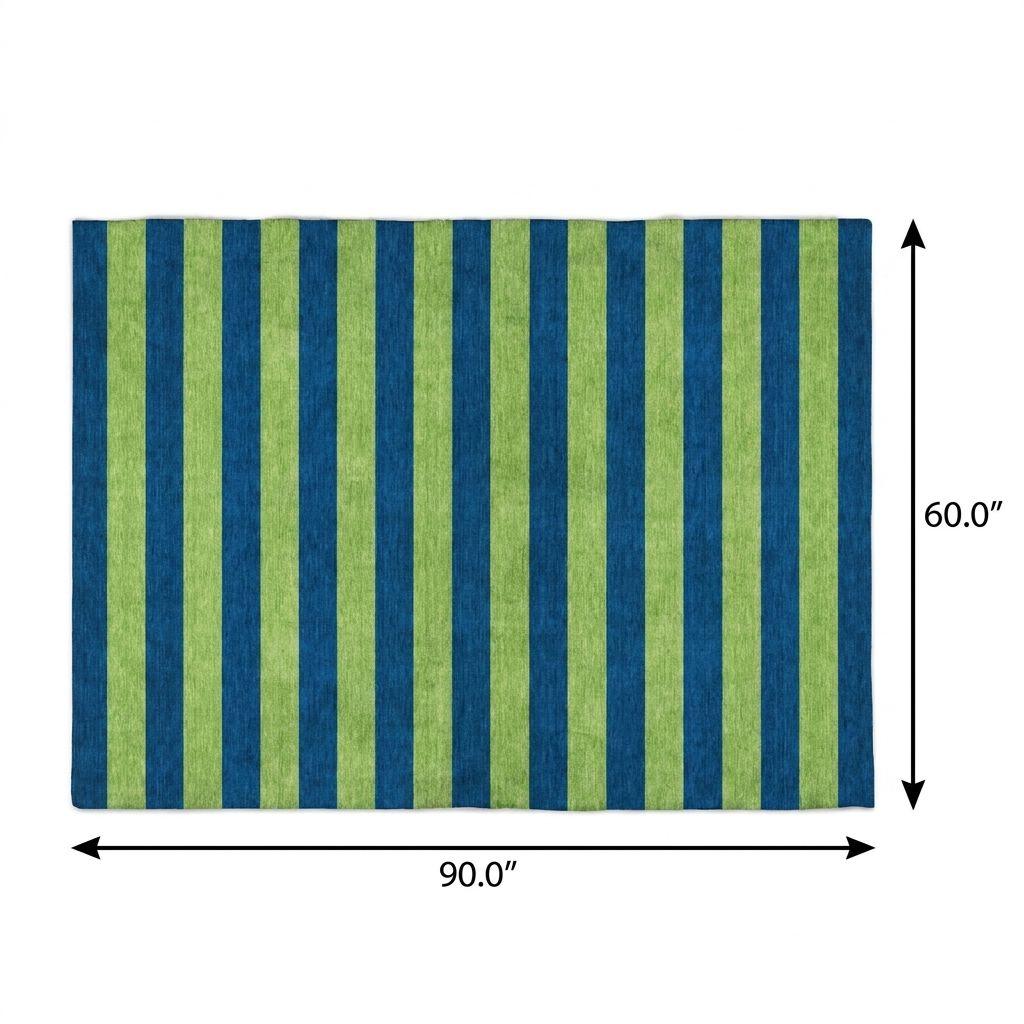 5' X 8' Navy Blue And Green Striped Shag Washable Area Rug With UV Protection - HomeRoots - Flyclothing LLC