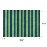 5' X 8' Navy Blue And Green Striped Shag Washable Area Rug With UV Protection - HomeRoots - Flyclothing LLC