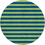8' Navy Blue And Green Striped Shag Washable Round Rug With UV Protection - HomeRoots - Flyclothing LLC
