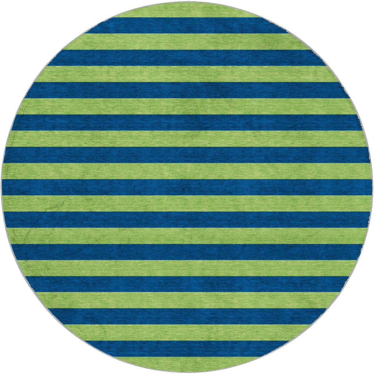 8' Navy Blue And Green Striped Shag Washable Round Rug With UV Protection - HomeRoots - Flyclothing LLC