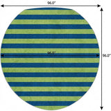 8' Navy Blue And Green Striped Shag Washable Round Rug With UV Protection - HomeRoots - Flyclothing LLC