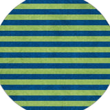 8' Navy Blue And Green Striped Shag Washable Round Rug With UV Protection - HomeRoots - Flyclothing LLC