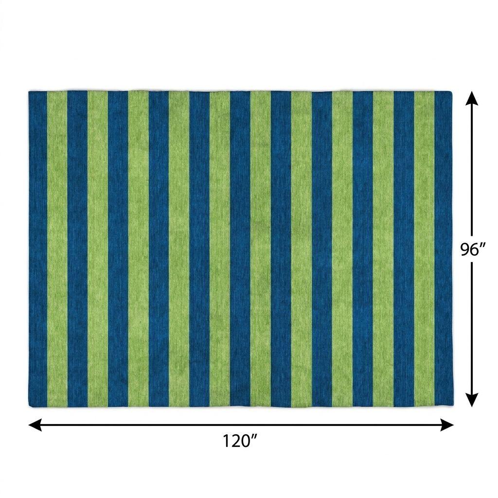 8' X 10' Navy Blue And Green Striped Shag Washable Area Rug With UV Protection - HomeRoots - Flyclothing LLC