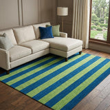 9' X 12' Navy Blue And Green Striped Shag Washable Area Rug With UV Protection - HomeRoots - Flyclothing LLC