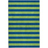 9' X 12' Navy Blue And Green Striped Shag Washable Area Rug With UV Protection