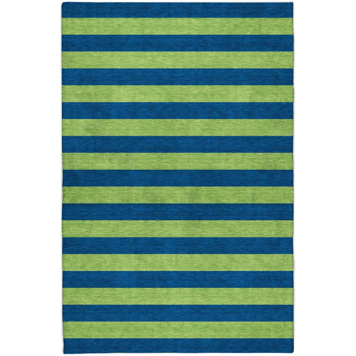 9' X 12' Navy Blue And Green Striped Shag Washable Area Rug With UV Protection