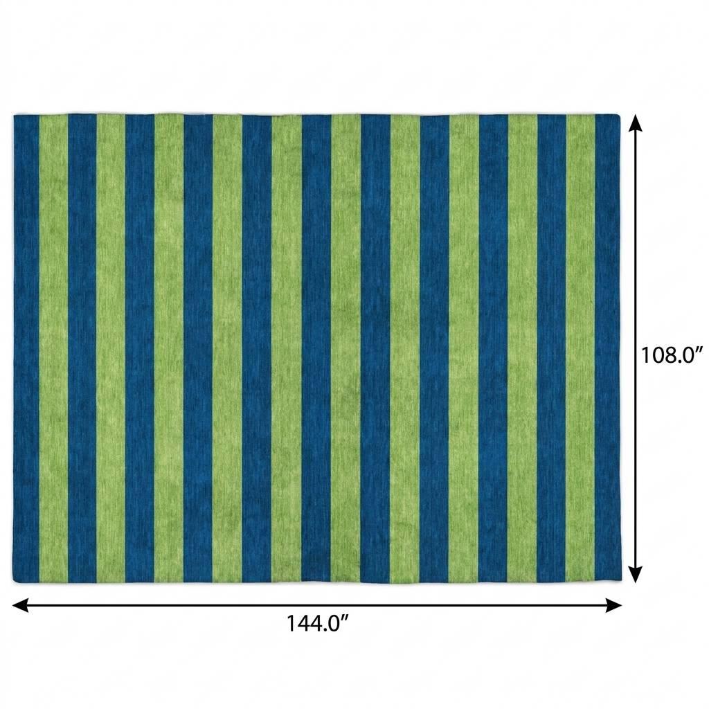 9' X 12' Navy Blue And Green Striped Shag Washable Area Rug With UV Protection - HomeRoots - Flyclothing LLC