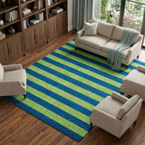 10' X 14' Navy Blue And Green Striped Shag Washable Area Rug With UV Protection - HomeRoots - Flyclothing LLC