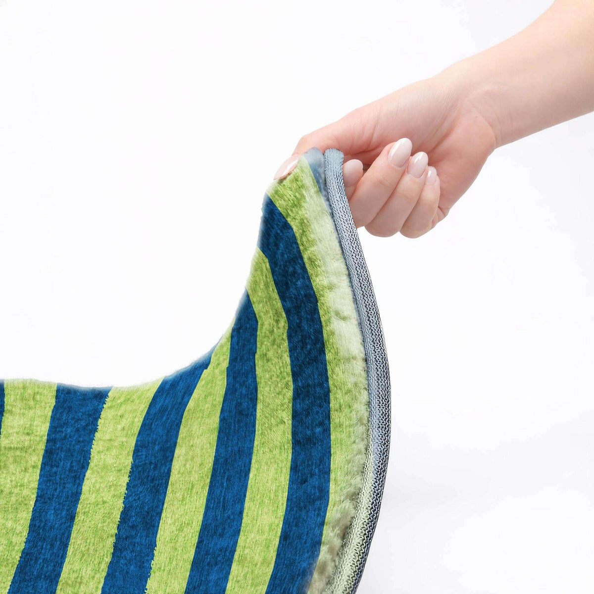 10' X 14' Navy Blue And Green Striped Shag Washable Area Rug With UV Protection - HomeRoots - Flyclothing LLC