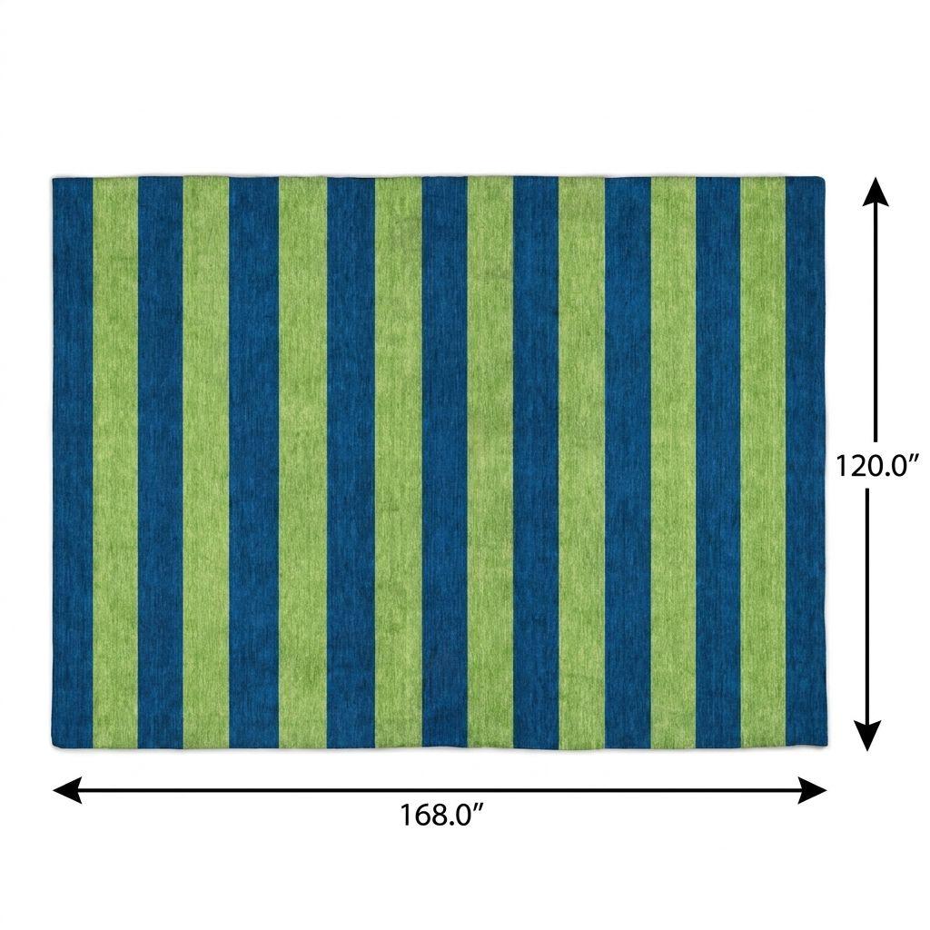 10' X 14' Navy Blue And Green Striped Shag Washable Area Rug With UV Protection - HomeRoots - Flyclothing LLC
