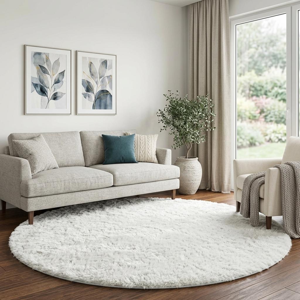 8' Pewter And Gray Striped Shag Washable Round Rug With UV Protection - HomeRoots - Flyclothing LLC