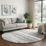 8' Silver And Gold Striped Shag Washable Round Rug With UV Protection - HomeRoots - Flyclothing LLC
