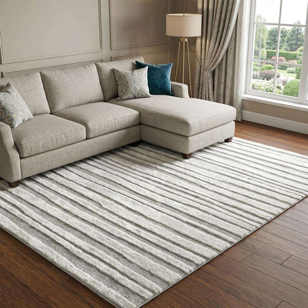 8' X 10' Silver And Gold Striped Shag Washable Area Rug With UV Protection - HomeRoots - Flyclothing LLC