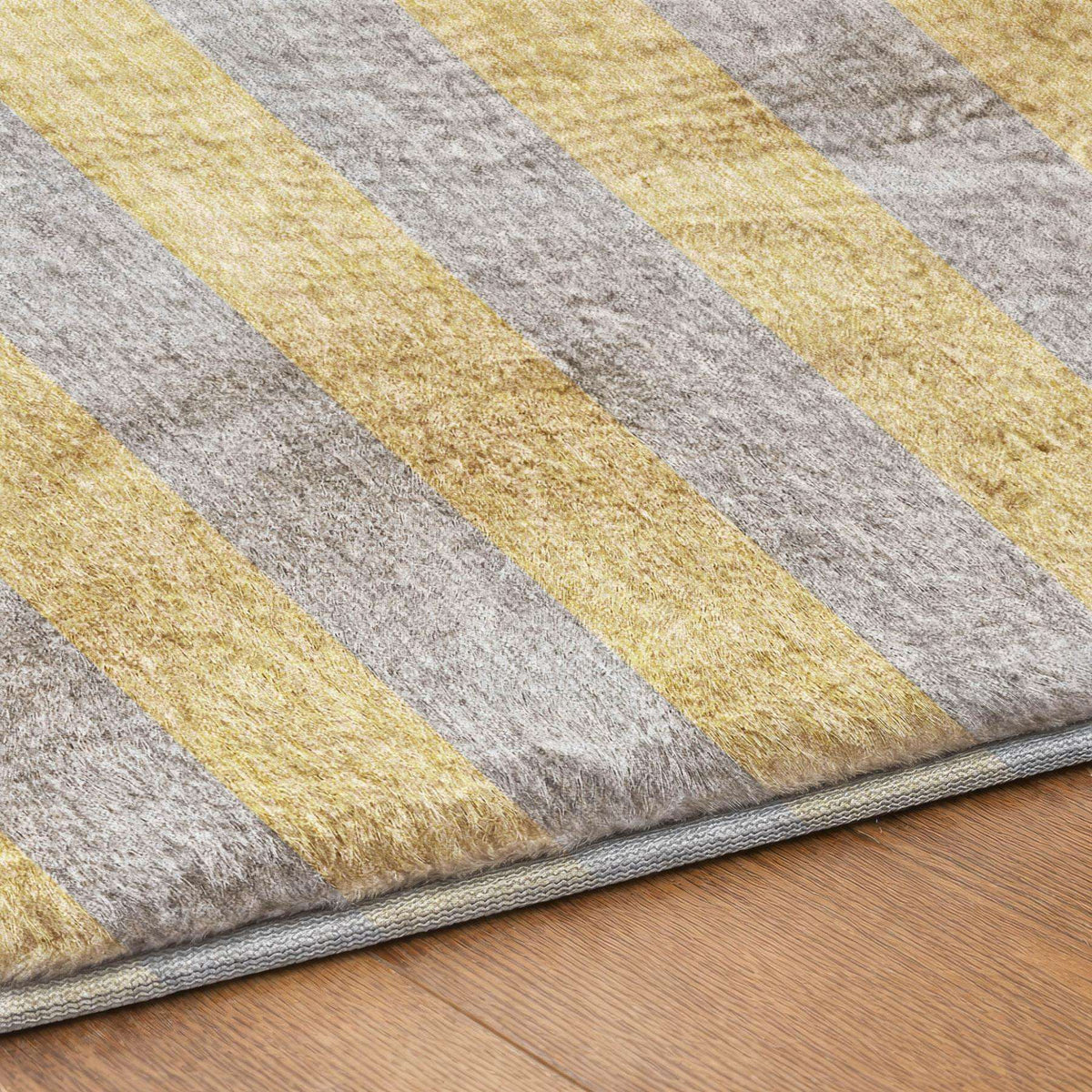 10' X 14' Silver And Gold Striped Shag Washable Area Rug With UV Protection