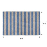 3' X 5' Tan And Navy Blue Striped Shag Washable Area Rug With UV Protection - HomeRoots - Flyclothing LLC