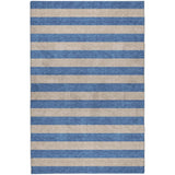 5' X 8' Tan And Navy Blue Striped Shag Washable Area Rug With UV Protection