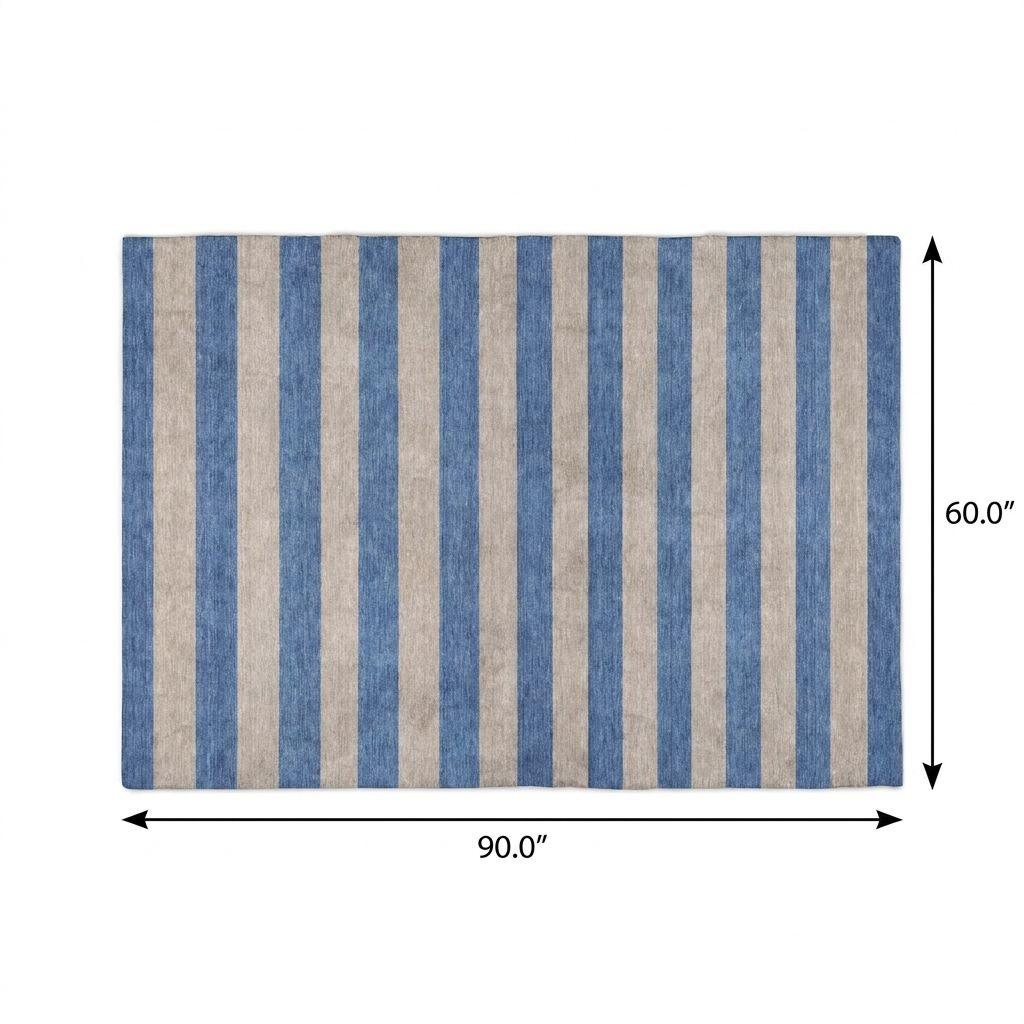 5' X 8' Tan And Navy Blue Striped Shag Washable Area Rug With UV Protection - HomeRoots - Flyclothing LLC