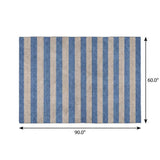 5' X 8' Tan And Navy Blue Striped Shag Washable Area Rug With UV Protection - HomeRoots - Flyclothing LLC