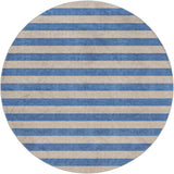 8' Tan And Navy Blue Striped Shag Washable Round Rug With UV Protection - HomeRoots - Flyclothing LLC