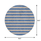 8' Tan And Navy Blue Striped Shag Washable Round Rug With UV Protection - HomeRoots - Flyclothing LLC