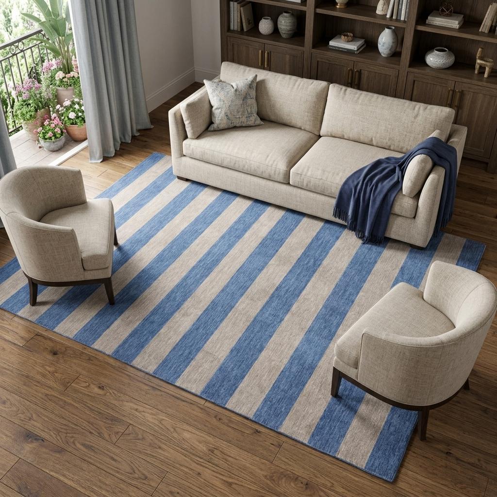 9' X 12' Tan And Navy Blue Striped Shag Washable Area Rug With UV Protection - HomeRoots - Flyclothing LLC