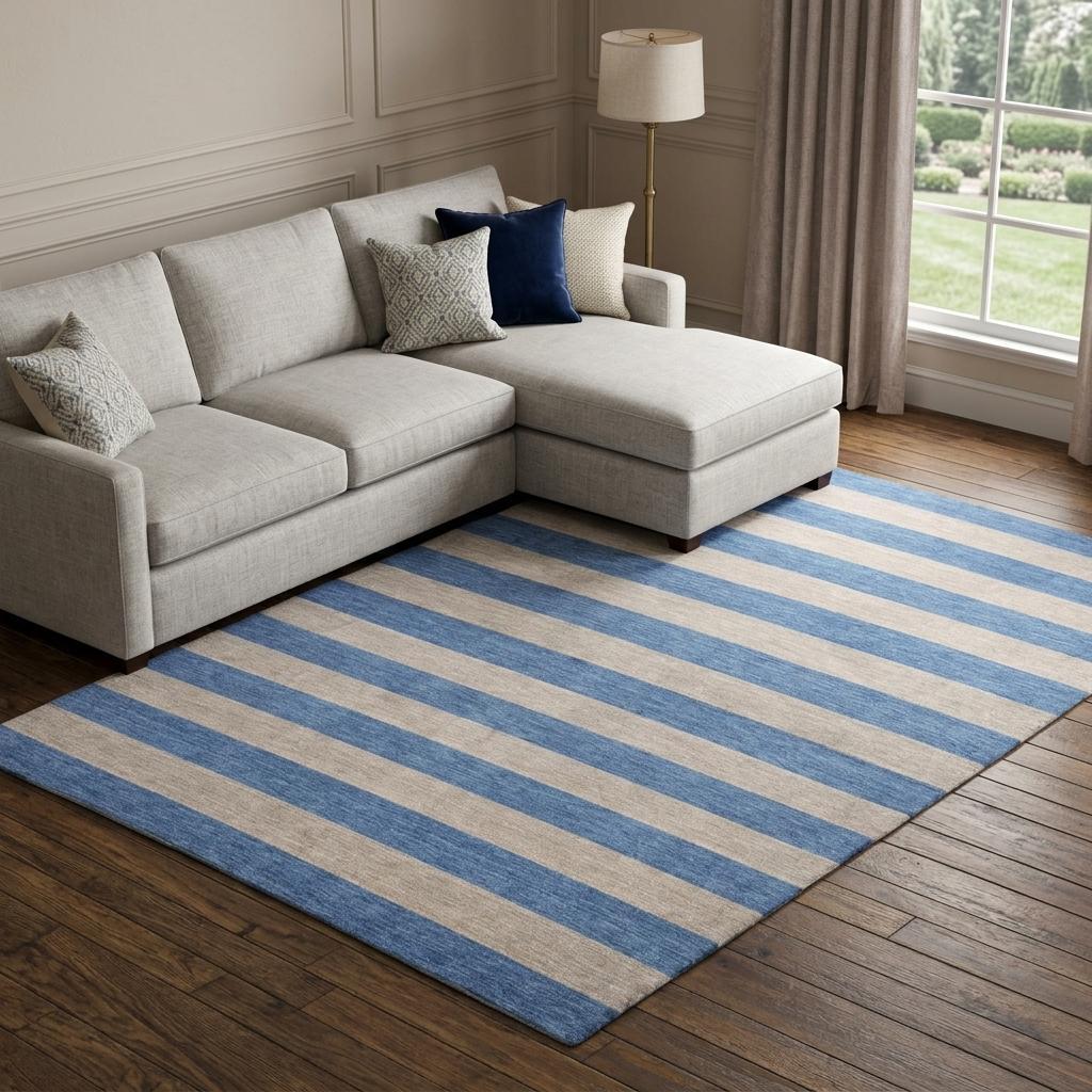 10' X 14' Tan And Navy Blue Striped Shag Washable Area Rug With UV Protection - HomeRoots - Flyclothing LLC