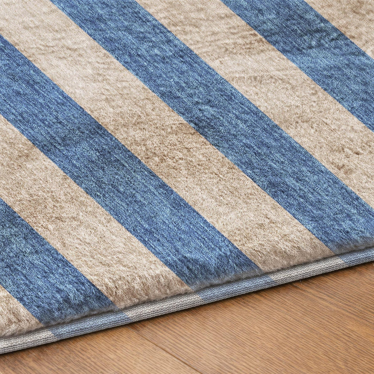 10' X 14' Tan And Navy Blue Striped Shag Washable Area Rug With UV Protection - HomeRoots - Flyclothing LLC
