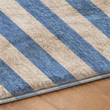 10' X 14' Tan And Navy Blue Striped Shag Washable Area Rug With UV Protection - HomeRoots - Flyclothing LLC