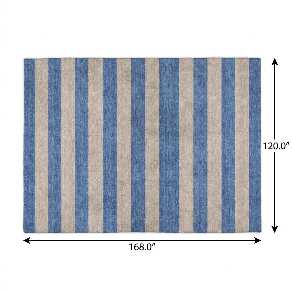 10' X 14' Tan And Navy Blue Striped Shag Washable Area Rug With UV Protection - HomeRoots - Flyclothing LLC