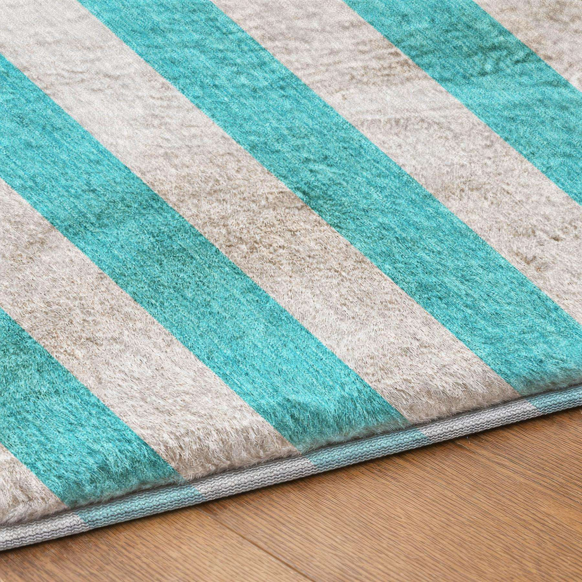 5' X 8' Turquoise And Ivory Striped Shag Washable Area Rug With UV Protection - HomeRoots - Flyclothing LLC