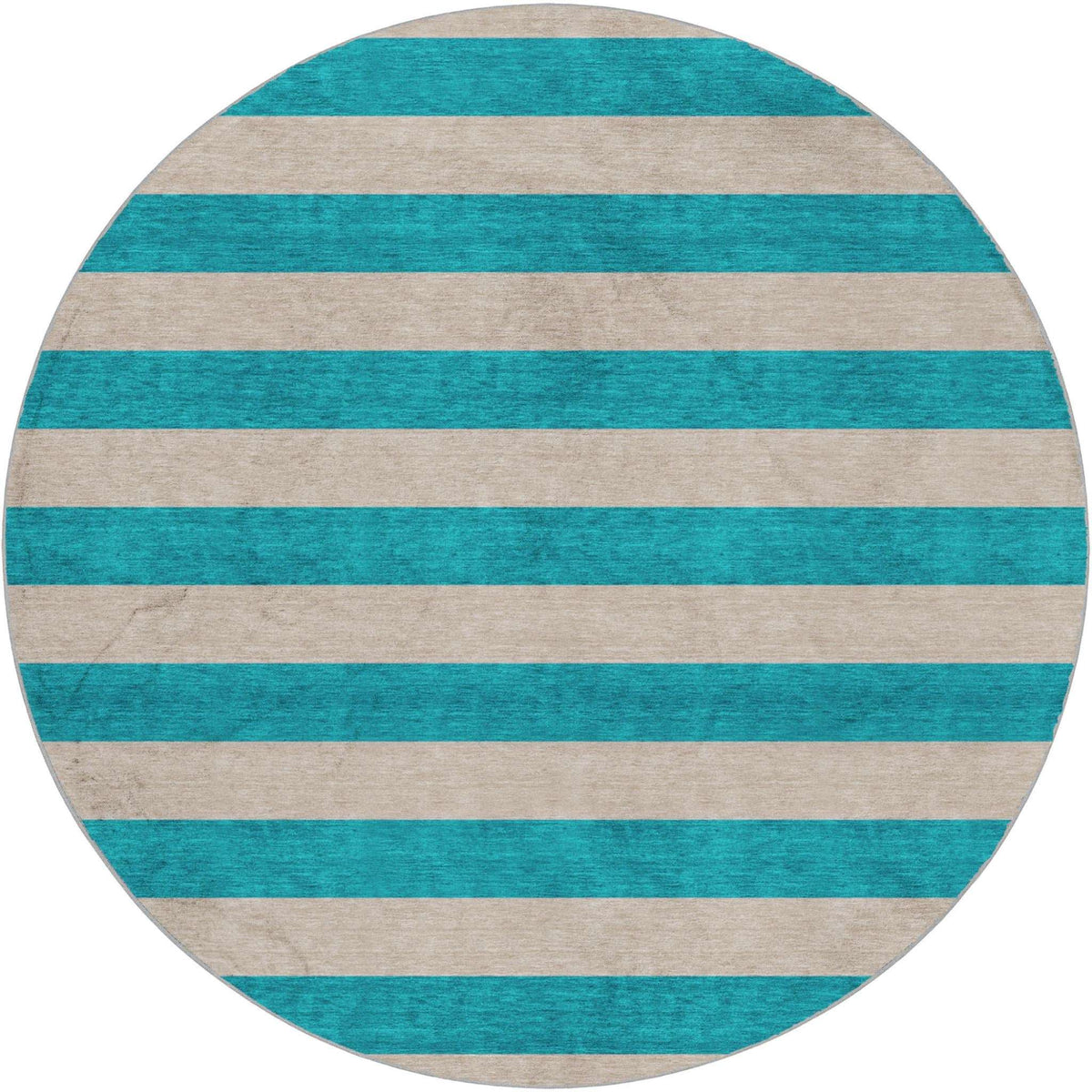 8' Turquoise And Ivory Striped Shag Washable Round Rug With UV Protection - HomeRoots - Flyclothing LLC