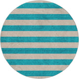 8' Turquoise And Ivory Striped Shag Washable Round Rug With UV Protection - HomeRoots - Flyclothing LLC