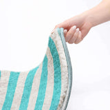 8' Turquoise And Ivory Striped Shag Washable Round Rug With UV Protection - HomeRoots - Flyclothing LLC