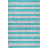8' X 10' Turquoise And Ivory Striped Shag Washable Area Rug With UV Protection - HomeRoots - Flyclothing LLC