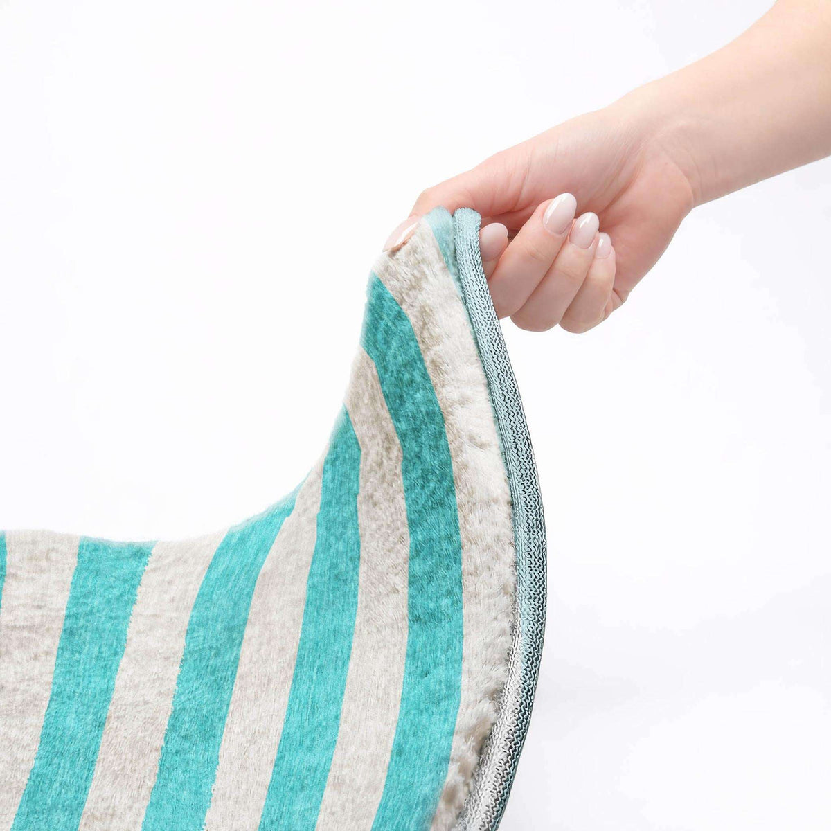 8' X 10' Turquoise And Ivory Striped Shag Washable Area Rug With UV Protection - HomeRoots - Flyclothing LLC
