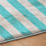 8' X 10' Turquoise And Ivory Striped Shag Washable Area Rug With UV Protection - HomeRoots - Flyclothing LLC