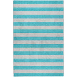 9' X 12' Turquoise And Ivory Striped Shag Washable Area Rug With UV Protection - HomeRoots - Flyclothing LLC