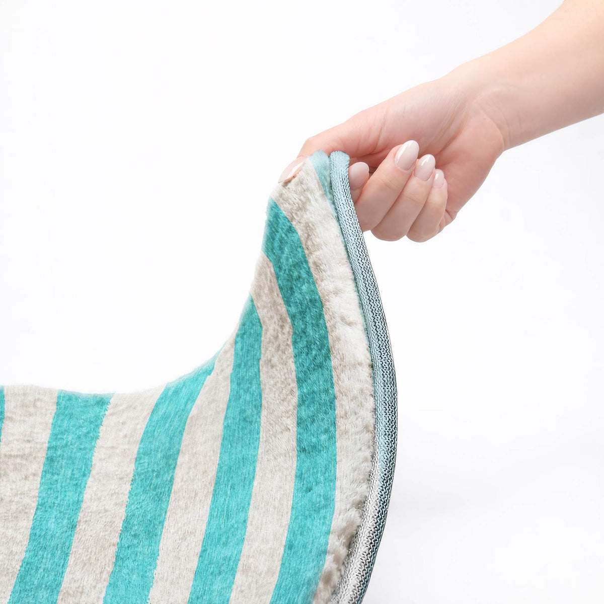 9' X 12' Turquoise And Ivory Striped Shag Washable Area Rug With UV Protection - HomeRoots - Flyclothing LLC