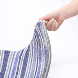 3' X 5' Blue And Ivory Striped Shag Washable Area Rug With UV Protection